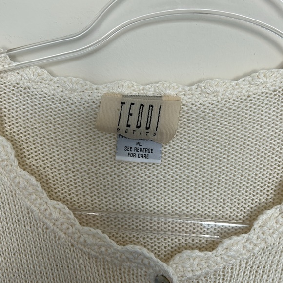 Teddi Petite White Scallop Cardigan with Bow Cottage Print Detail - Size Large - Picture 3 of 6